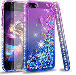 LeYi For Apple iPhone SE 2016, iPhone 5/5S Case with Tempered Glass [2 Pack], Girl Personalized Liquid Glitter Transparent 3D Silicone Gel Shockproof Kawaii Case iPhone SE 2016/5/5S Blue Purple