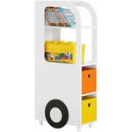 Sobuy - KMB67-W Armoire pour Enfants, Meuble de Rangement Jouets avec 2 Paniers Multicolores, Bibliothèque Enfant, Étagère à Livres et à Jouets,