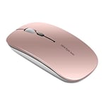 Uiosmuph Q5 Souris sans Fil Rechargeable, Ultra-Mince Optique Mouse Silencieux 1600 DPI Réglable Wireless Mouse pour Ordinateur, PC, Portable, MacBook (Or Rose)