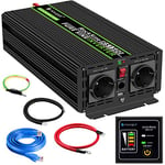 NOVOPAL Convertisseur Pur Sinus 1500W-DC 12V à AC 220V/230V Onduleur-2 Prise EU de Courant Alternatif et 1 Port USB-télécommande avec INCL. 5 mètres-Puissance de Pointe 3000W transformateur de tension