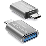 deleyCON USB-C vers Adaptateur USB (2 Pièces) - Adaptateur OTG 5 Gbit/s - Thunderbolt 3/4 vers USB 3.0 Compatible avec IPhone 15 Pro Max MacBook Pro Air 2023 IPad Mini iMac Argent