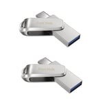 2PCS Clé USB à double connectique ( USB Type-C et USB Type-A) SanDisk Ultra Luxe 32Go pour les appareils USB Type-C argenté (paquet de deux)