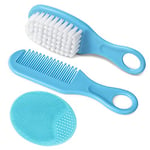 Aolso Brosse à cheveux pour bébé, 3 pièce brosse de massage, silicone pour le traitement des croûtes de lait Brosse, brosse pour bébé à poils souples, pour enfant et nouveau-né (Bleu)