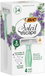 BIC Soleil Escape 3 Blade Womens Disposable Razor Pack of 4 with Lavender and Eucalyptus Scented Moisturizing Strip