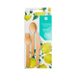 Disposable Wooden Cutlery Set with Lemon Design | 6 Bamboo Forks, Knives and Spoons | Eco Friendly, Biodegradable, Compostable For Garden Party, Camping, Travel, Picnic, BBQ, Outdoor Dining