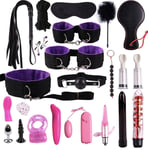 BDSM Kit - Handbojor Whip Dildo Vibrator Anal Pluggar Clip Blindfold - Lila