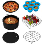 COSORI Accessoires de Friteuse sans Huile 5,5 Litre, Plateau à Pizza/Corbeille à Pain/Support en Métal/Moule à Cake/Grille de Cuisson/Cuisson à la Vapeur, C158-6AC