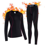 Acfoda Ensemble de sous-vêtements Thermiques Femme Hiver Léger Fonctionnels Running Pantalon de Ski Respirant Base Layer Chaud Manches Longues Noir 40