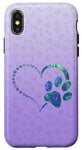 Coque pour iPhone X/XS Bleu sarcelle/violet/motif patte de chien avec empreintes de pattes