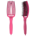 Olivia Garden Fingerbrush Hot Pink, villisian harjaksilla varustettu harja, medium