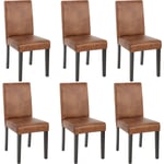 Lot de 6 chaises de séjour Littau, simili-cuir, aspect daim marron, pieds foncés