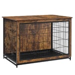 Feandrea Cage pour Chiens, Table d’Appoint, Niche Moderne pour Chiens Jusqu’à 36 kg, Cage pour Chiots, Plateau Amovible, Maisonnette pour Animaux, 2 Portes, Marron Rustique PFC004X01