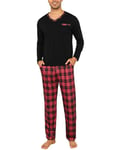 Demegimi Ensembles de Pyjama Homme Hiver Vêtements de Détente à Manche Longue Coton Chaud Pyjama Sets À Carreaux 2 Pièces Haut et Bas de Pyjama Pantalon