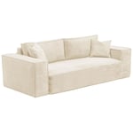 Canapé 3 places convertible express en velours côtelé beige - Couchage 140 cm - Matelas 14 cm avec mémoire de forme - amelia