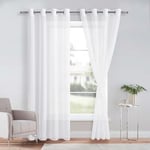 DWCN Lot de 2 Rideaux Voilages Blanc à Oeillets pour Chambre Salon Decoration de Porte Fenetre, Rideau Courts Semi-Transparent Intérieurs, 140x240cm (Largeur x Hauteur)