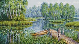 Cross Stitch Kit Luca-S - Birches at The Edge of The Lake, BU5012, Needlecraft Kit