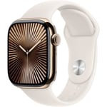 Apple Watch Series 10 GPS + Cellular - 42mm - Boîtier Gold Titanium - Bracelet Starlight Sport Band - M/L