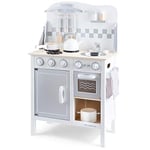 New Classic Toys Wooden Pretend Play Toy Kitchen Cuisine-Bon Appetit Blanche/Argent, 11061, Multicolore Color, DeLuxe White/Silver