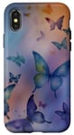 Coque pour iPhone X/XS Rêveur Papillon Modèle Moderne Artistique Bleu et Violet