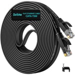 Cable Ethernet 15m, Câble Réseau Plat Cat 6 Cable RJ45 15 Mètres Très Long Haut Débit Fibre 1000Mbit/s Fil Ethernet Gigabit Noir Cable LAN Internet pour Switch Routeur.[G707]