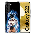 Cokitec Coque Renforcée en Verre Trempé pour Samsung Galaxy S23 Manga Dragon Ball Sangoku Noir