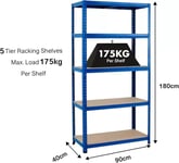 G Rack Heavy Duty  4/5 Tier Shelf (175KG Per Shelf ) Blue 180cm x 90cm x 40cm