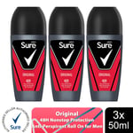 Sure Men Antiperspirant 48H Protection Roll On Deo Original or Sensitive, 3x50ml