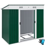 KESSER® Abri de Jardin Cabanon en métal 3.4m³ 195x118x182cm avec Fondation, Kit d'ancrage, 2x Porte coulissante et Gants Vert