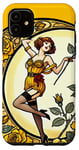 Coque pour iPhone 11 Rose jaune Pinup Girl Illustration Roses Jardin Art