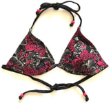 French Connection Bikini Top UK 8 - 10 Black / Pink Butterfly Print NEW