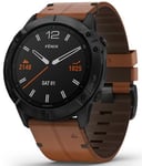 Garmin Watch Fenix 6X Sapphire Black DLC Brown Leather Band D
