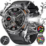 ESFOE Montre Connectée Homme avec Torche LED,1,43" AMOLED Montre Connectée Militaire avec 530mAh Akku 5ATM Étanche Fitness Tracker 132 Modes de Sport,Smartwatch avec Appel Bluetooth pour Android iOS