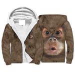 Niersensea Pull à capuche Sherpa - Pour femme et homme - Orange - Utan - Visage - Bec - Impression 3D - Veste d'hiver avec capuche et fermeture éclair - Blanc - Taille 3XL