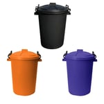 3 x 50L Bin Clip Lock Lid Bird Seeds Waste Storage Dustbin - Orange+Purple+Black