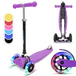 Kids Scooter 3 Wheels Ages 3-6 LED Kids Push Scooter Folding Adjustable Purple 