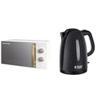 Russell Hobbs 17 Litre 700W White Solo Manual Microwave With Groove Design, 5 Power Levels & Textures Electric 1.7L Cordless Kettle (Fast Boil 3KW, Black premium plastic, matt