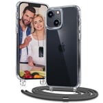 OLEPHY Coque avec Cordon pour iPhone 15 Plus 6.7'', Coque avec Collier Ajustable, Protection Complète [Antichoc] [Anti-Rayures] Coque avec Tour de Cou, Gris