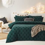 The Linen Yard Tufted tree duvet cover set - Green Cotton - Size 260cm (w) x 220cm (l)