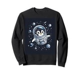 Cute Penguin in Space Floating Among Stars Apparel Sweatshirt