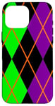 Coque pour iPhone 16 Pro Max Clowncore Halloween Losanges Plaid Violet Vert Clown Jester