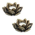 Relaxdays Porte-Bougies, Lot de 2, Design Fleur de Lotus, bougeoir, Fonte, intérieur, extérieur, HxD : 5x11 cm, Bronze