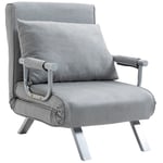 HOMCOM Sofa Bed Foldable Portable Armchair Sleeper Lounge with Pillow Light Grey