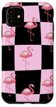 Coque pour iPhone 11 Cute Pink Flamingo Checker Pink and Black Checkered Flamingo