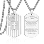 Hopeinen Dog Tag Cross Kaulakoru Miehille Ruostumattomasta Teräksestä Poikaystävälleni Koiramerkki Kaulakoru Riipus Ketju Sotilasarmeija Uskonnollinen Kristitty Syntymäpäivä Ystävänpäivä Joulukorut Miehille_Silver_Graduation gift