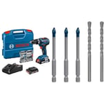 Bosch Professional 18V System Perceuse-Visseuse à Percussion sans Fil GSB 18V-55 (Batterie + Chargeur Inclus) + 5x Coffret de forets Expert HEX-9 HardCeramic (pour Tuiles, Carrelage, Ø 6 mm)