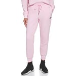 DKNY Women's Sport Metallic Stripe Logo Fleece Sweatpant, Pink Lady, M