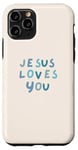 Coque pour iPhone 11 Pro Jésus t'aime, jolie foi chrétienne bleue sur fond beige