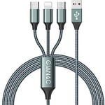 3 in 1 Multi Charger Cable [1.2M] Multiple USB Cable Nylon Braided with Micro USB Type C Lightning Cable Connector for iPhone, Android Galaxy, Huawei, Nexus, Nokia,LG, Sony, PS4-Green