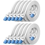 10x 0,25m CAT6 Câble Réseau Plat 1000 Mbit Gigabit LAN - Cat 6 RJ45 Ethernet Câble de Raccordement Câble de Pose fin Plat - pour Internet Switch Routeur Modem Panneau de Brassage - Blanc