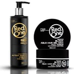 Red One Aftershave Cream Cologne Gold Lotion 400ml & Black Hair Wax 150ml